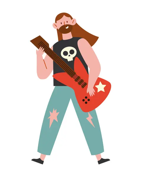 Guitarrista Heavy Metal Hombre Diseño Aislado Ilustraciones de stock libres de derechos