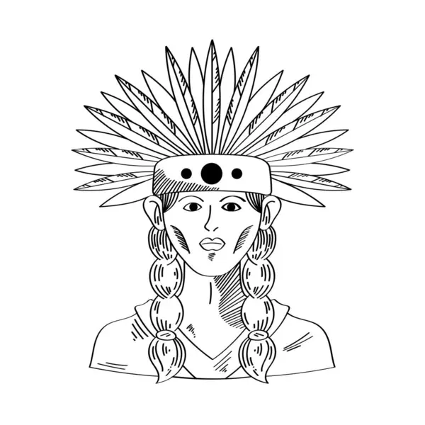 Chica Americana Nativa Con Ilustración Sombreros Vector de stock