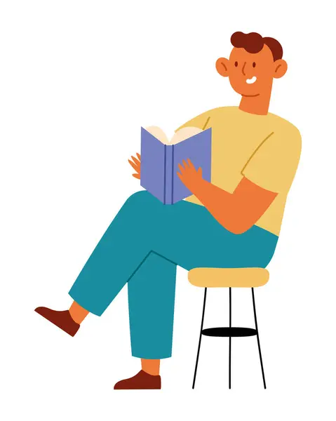 Lector Hombre Sentado Con Libro Diseño Aislado — Vector de stock