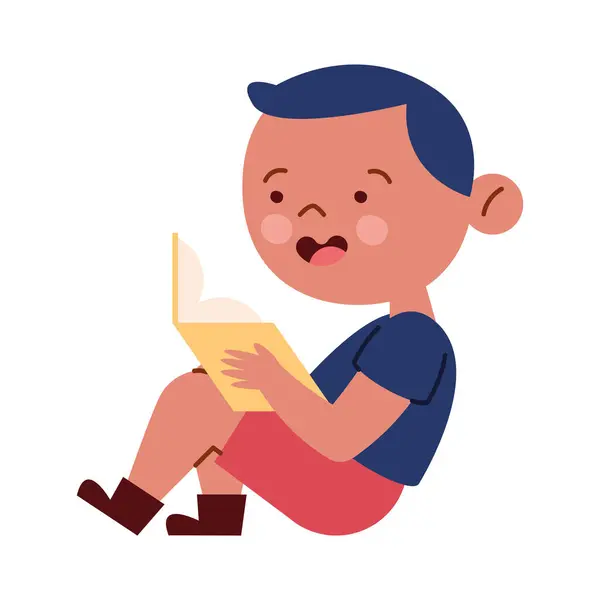 テキストブックを分離したデザインで座っている読者の少年 ロイヤリティフリーのストックイラスト