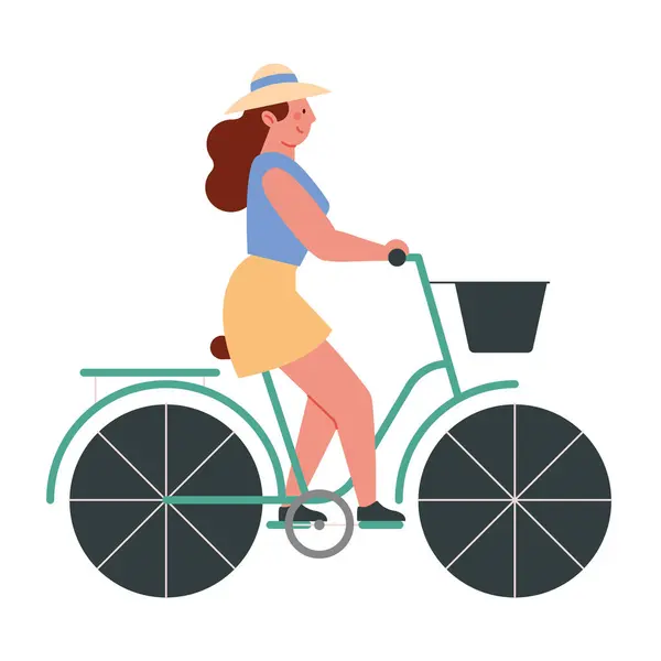Mulher Andar Bicicleta Design Isolado Gráficos De Vetores