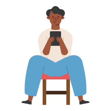 Tablet izole tasarım üzerine kitap okuyan adam