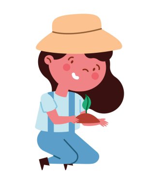 Küçük kız ağaç dikiyor izole tasarım