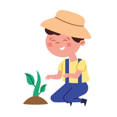 Çocuk ağaç dikiyor izole tasarım