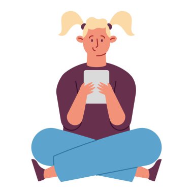 kız tablet izole tasarımı okuyor