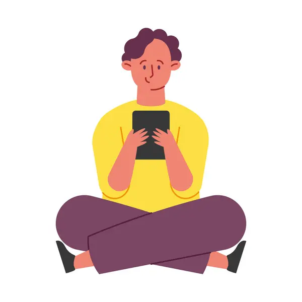 Guy Reading Ebook Isolated Design — ストックベクタ