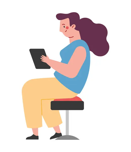 Female Reading Ebook Isolated Design Vector Graphics