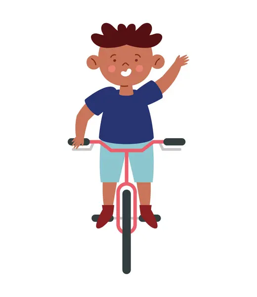 Boy Riding Bicycle Recreational Isolated Design Stock Illustration