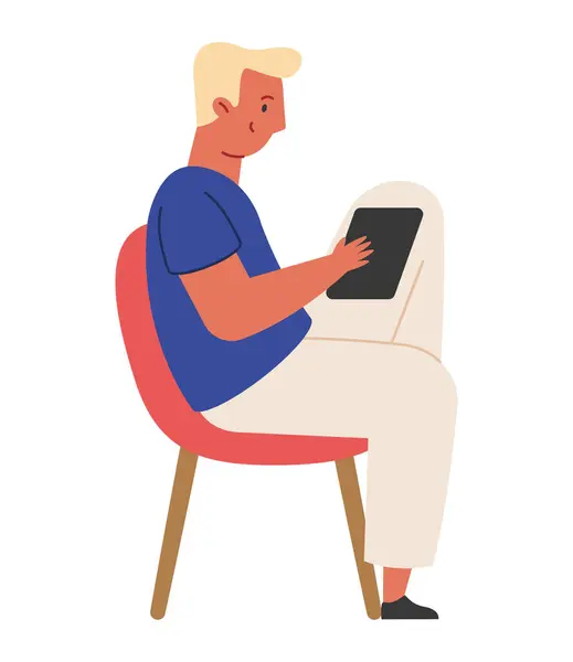 Man Reading Ebook Isolated Design Vettoriale Stock