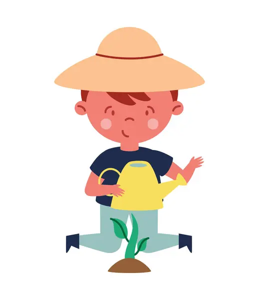 Boy Character Planting Tree Isolated Design 图库矢量图片