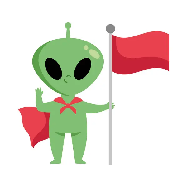 Alien Holding Flag Isolated Design Vector Graphics