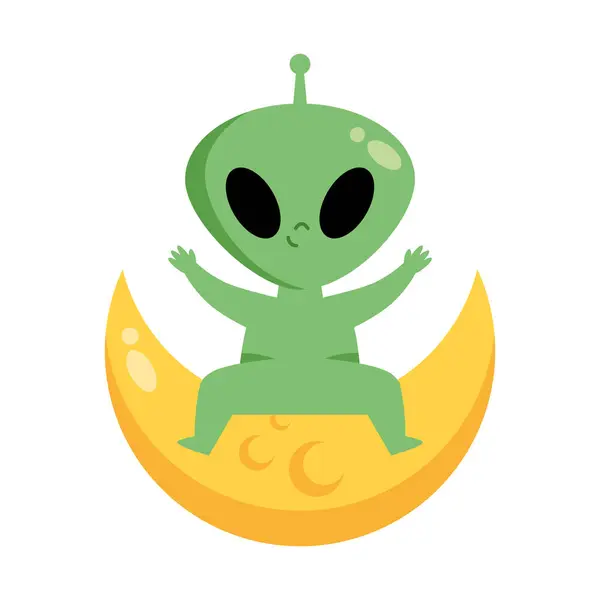 Alien Und Mond Design Isolierte Illustration Stockillustration