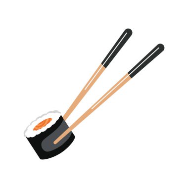 Suşi ve çubuklar izole edilmiş tasarım.