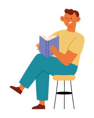 Okuyucu adam kitap izole tasarımı ile oturuyor