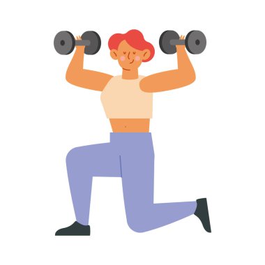 Spor salonunda tek başına kadın çizimi yapıyor.