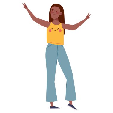 Tek başına duran neşeli kadın karakteri