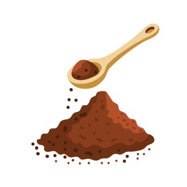 Kakao tozu ve kaşık izole