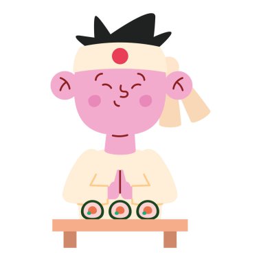 Taze suşi çizgi filmiyle Asyalı çocuk.