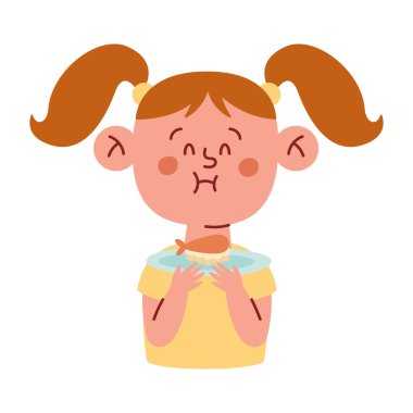 Kız suşi yiyor ve elinde bir tabak karikatür tutuyor.