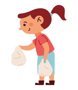 Sevimli küçük kız alışveriş torbası taşıyor.