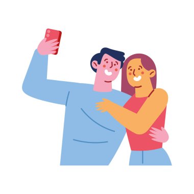 Mutlu çift akıllı telefonuyla selfie çekiyor.