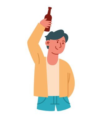 Elinde bira şişesi olan içki içen adam izole edilmiş.