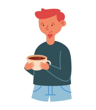 Çikolata fincanlı yetişkin bir adam.