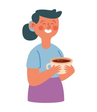 Çikolata fincanlı mutlu kadın.