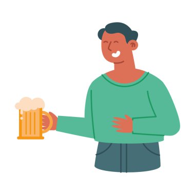 Bira bardaklı adam çizgi film içiyor.