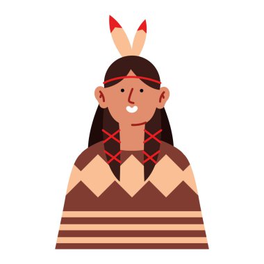 Geleneksel kostüm ve tüyler içindeki yerli kadın.