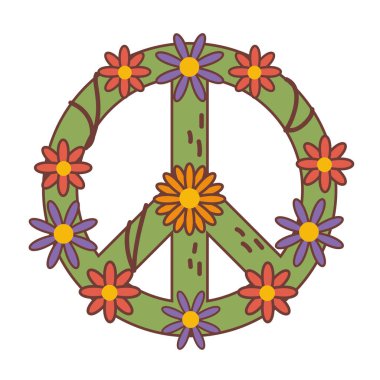 Hippi tarzı barış işareti. Çiçek çelengi izole edilmiş.