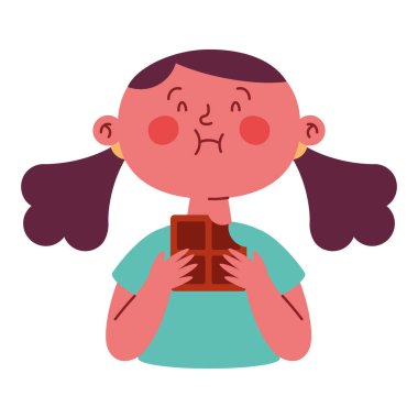 Isırılmış çikolatayla izole edilmiş tatlı bir kız.