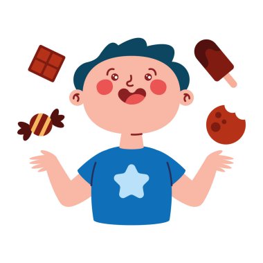 Çikolatalı yiyecekleri olan tatlı, mutlu bir çocuk.