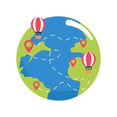 Dünya haritası ve hava balonları izole edildi