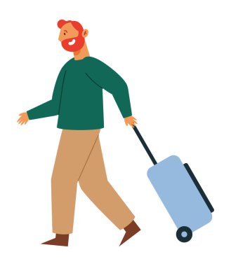 Seyahat çantası taşıyan genç adam izole edilmiş.