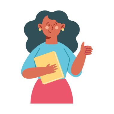 Mutlu öğretmen kadın tek başına duruyor.