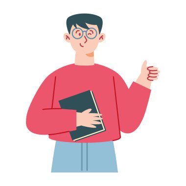 Öğretmen erkek izole bir kitap tutuyor.