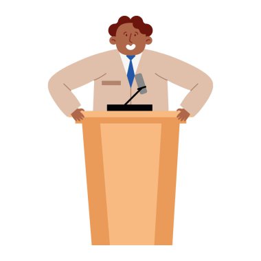 Başkan karakteri mikrofona konuşuyor.