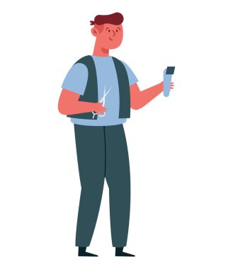 Neşeli kuaför, makası izole et.