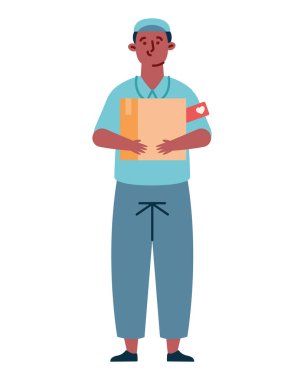 Mutlu adam soyutlanmış bağışlara yardım ediyor.