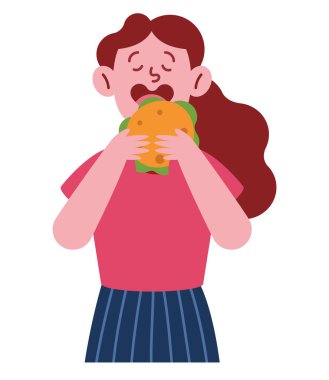 Çizgi filmdeki kadın burger yiyor.