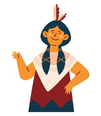 İzole edilmiş etnik kostümlü yerli bir kadının portresi.