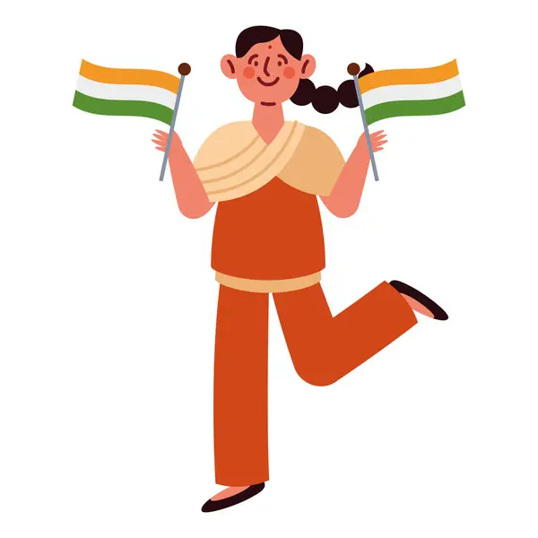 stock vector girl holding india flag isolated