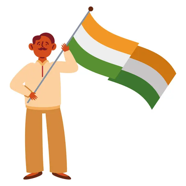 stock vector man holding and waving the national flag of india isolated