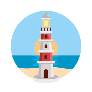 Deniz feneri mimarisi olan deniz manzarası izole