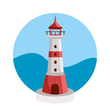 Feneri olan deniz feneri kırmızı ve beyaz bina izole edildi