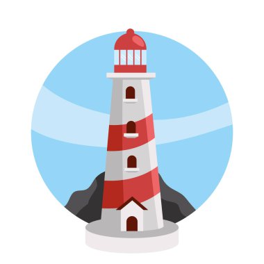 Yaz gününde deniz feneri ve kayalar izole edilmiş.