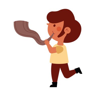 Oğlan, Rosh Hashanah tecrit için Shofar 'ı havaya uçurdu.