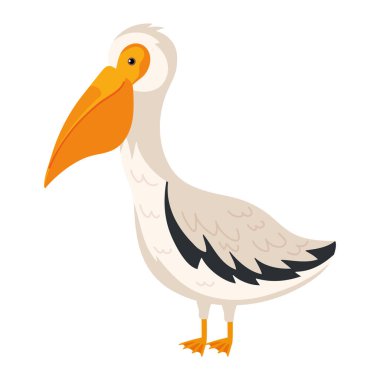 Pelikan kuş çizgi film simgesi izole edildi