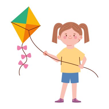 Kız uçurtma çizgi filmi izole edildi.